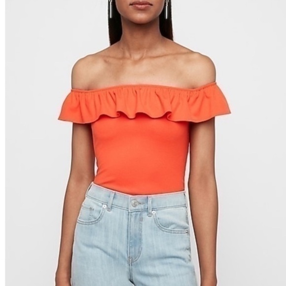 Express off the shoulder ribbed ruffle bodysuit, size XS, NWT!! - Picture 4 of 5